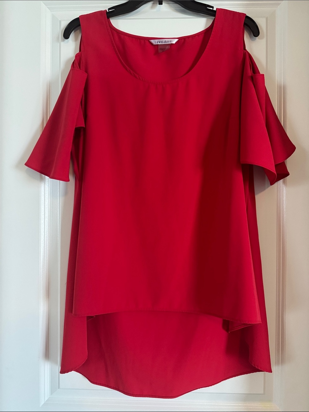 Nygard Red Cold-Shoulder High-Low Blouse (877)